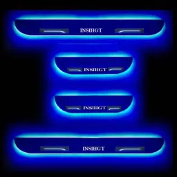 SureStrive 4 Pcs Acrylic Black Car Door Footstep Sill Scuff Plate Set with Blue LED for Honda Insight All Model-image-1