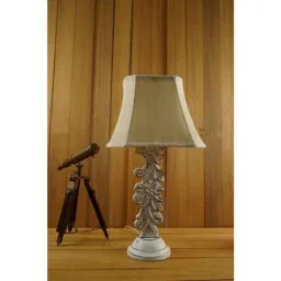 Tucasa Mango Wood Antique White Carving Table Lamp with 10 inch Polycotton Off White Square Shade, WL-23-image-75