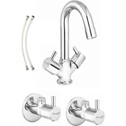 Prestige Dove 3 Pcs Brass Chrome Finish Angle Cock, Connection Pipe &a; Center Hole Mixer Set (Pack of 2)-6