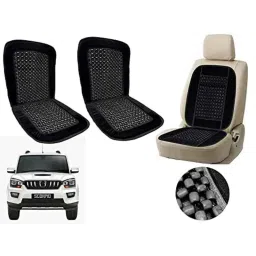 Auto Pearl PU, Velvet &a; Wooden Beads Black Rectangular Seat Cushion for Mahindra New Scorpio (Pack of 2 )-image-49
