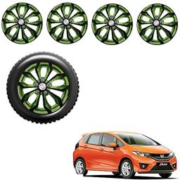 Auto Pearl 4 Pcs 14 inch Black &a; Green ABS Press Type Hubcap Wheel Cover Set with Retention Ring for Honda Jazz2015EModel-image-38