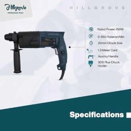 Hillgrove 750W Forward &a; Reverse Rotation Hammer Impact Drill Machine with 3 Bits &a; Utility Knife, HGCM1194 image 2