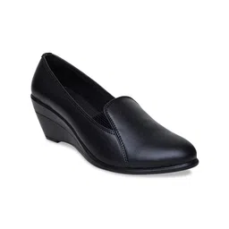 VALIOSAA Black Solid Work Wedge Pumps-5
