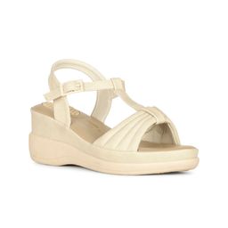 Bata Cane Textured Open Toe Wedges With Buckles-image-51
