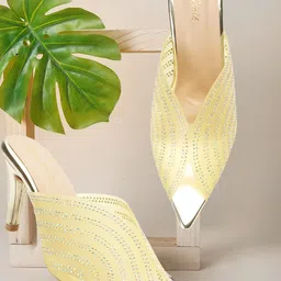 Retro Walk Embellished Peep Toe Slim Heeled Mules-25