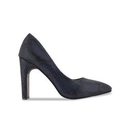Get Glamr Navy Blue Textured Block Pumps image 2