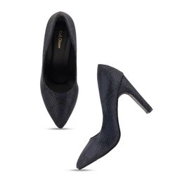 Get Glamr Navy Blue Textured Block Pumps image 4