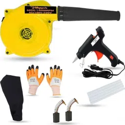 Hillgrove 800W Plastic Yellow Electric Air Blower with Carbon Brushes, Gloves, Glue Gun &a; 5 Pcs Glue Sticks, HGCM1101-image-9