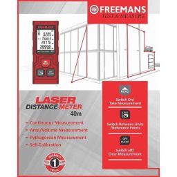 Freemans 40m Laser Distance Meter with Area, Volume, Pythagorean Measurement &a; Self-Calibration Function, PROECO-L40 image 3