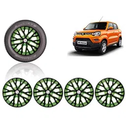 Auto Pearl 4 Pcs 14 inch ABS Black &a; Green Press Type Fitting Car Wheel Cover Set for Maruti Suzuki Spresso-38