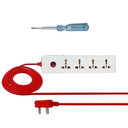 Hillgrove HGCM304M2 10A 4 Socket 1 Switch White Power Extension Board with Analog Line Tester, HGCM575-15