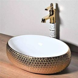 InArt 19x14x6 inch Ceramic Gold Bathroom Table Top Wash Basin, INA-581-image-45