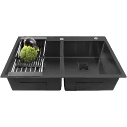 Fossa 37x18x10 inch Stainless Steel SS304 Matt Finish Black Double Bowl Kitchen Sink with Tap Hole, FHS-11-image-39