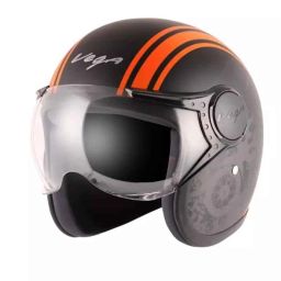 Vega Old School ABS Dull Black Orange Open Face Helmet, Size: Large-picture-11