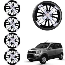 Auto Pearl 4 Pcs 15 inch ABS Black &a; Grey Car Hubcap Wheel Cover with Retention Ring Set for Nuvo Sport-19