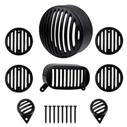 AllExtreme EXB8HGSP PVC Black Front Rear Head Light Grill Cover Set with Tail Lamp Indicator Cup for Bullet Electra 350cc 500cc-19