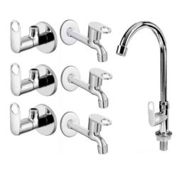 Fastgear 7 Pcs Stainless Steel Silver Chrome Finish Bathroom Faucet Set, FG1964-image-1