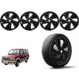 Auto Pearl 4 Pcs 14 inch Polypropylene Black Press Type Car Wheel Cover Set with Retention Ring for Toyota Qualis, 14WC_Tiago_Black_Qualis-picture-34
