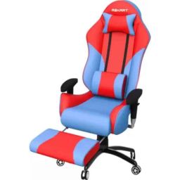Rekart PU Leather Red &a; Blue  Ergonomic Adjustable Revolving Wing Back Gaming Chair with Footrest, RGCF-5-10