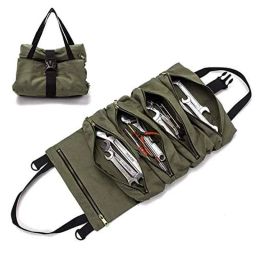 Pahal 49x29cm 5 Pockets Canvas Brown Zipper Wrench Roll Up Organizer, ?DWW-165-27