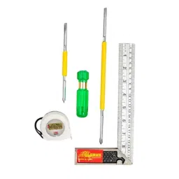 Globus 352 8 inch Try Square, 6 inch &a; 8 inch 2 in 1 Screw Driver with 3m Steel Measuring Tape Combo, GL-MT-2IN1SD68-TSQ8-2