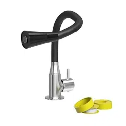 IRIS Brass Black Swan Neck Dual Flow Kitchen Faucet Sink Cock with 7 inch Silicone Spout-image-58
