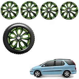 Auto Pearl 4 Pcs 14 inch Black &a; Green ABS Press Type Hubcap Wheel Cover Set with Retention Ring for Tata IndigoMarina-picture-26