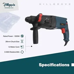 Hillgrove 1200W Forward &a; Reverse Rotation Hammer Impact Drill Machine with 5 Pcs SDS Plus Bit &a; Wire Cutter, HGCM1220 image 4