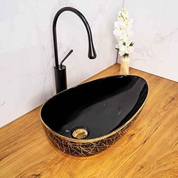 Bassino Art 33.5x56x13cm Ceramic Black &a; Gold Wash Basin, NC_205-image-72