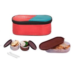 Carrolite 650ml 3-in-1 Red &a; Brown Plastic Lunchbox, Brown_P-27 (Pack of 3)-5