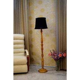 Tucasa Mango Wood Camel Floor Lamp with Black Cylindrical Polycotton Shade, WF-110-24