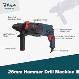 Hillgrove 1200W Forward &a; Reverse Rotation Hammer Impact Drill Machine with Drill Chuck, SDS Adapter, 5 Pcs SDS Plus Bit &a; 8 inch Plier, HGCM1228 image 2