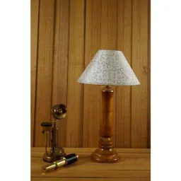 Tucasa Mango Wood Tan Table Lamp with 10 inch Polycotton White Circle Pyramid Shade, WL-202-image-89