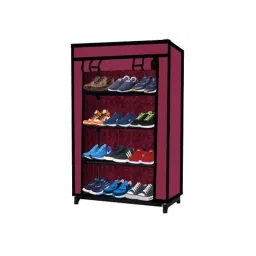 Philoshop 4 Shelves Metal Matte Modular Shoe Rack with Maroon Non Woven Cover for Entryway &a; Closet Storage-image-59