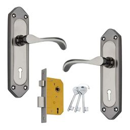 Shrida 510 Mild Steel Black Silver Finish Mortise Lock Set with 3 Keys-image-26