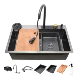 Ruhe 30x18x9 inch Stainless Steel Matt Finish Handmade Nano Single Bowl Kitchen Sink with Integrated Waterfall &a; Pull Out Mixer Faucet, 13-0126-02-picture-32