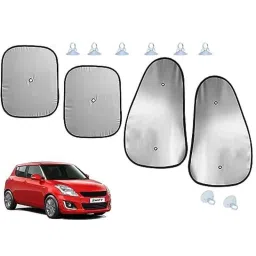 Auto Pearl 4 Pcs Polyester Black &a; Silver Window Side Sun Shade Set for Maruti Suzuki Swift 2015-2017-picture-11