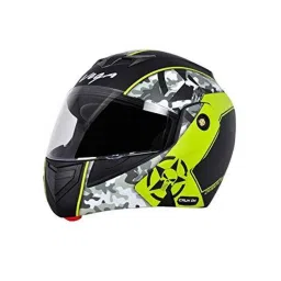 Vega Crux Dx ABS Camouflage Dull Black &a; Neon Yellow Full Face Helmet, Size: L-picture-27