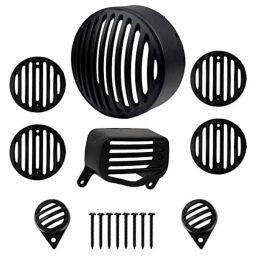 AllExtreme EXB8HGT PVC Black Front Rear Head Light Grill Cover Set with Tail Lamp Indicator Cup for Bullet Standard 350cc 500cc-20