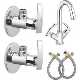 IRIS Passion 3 Pcs Brass Chrome Finish Angle Cock, Connection Pipe &a; Center Hole Mixer Set-32