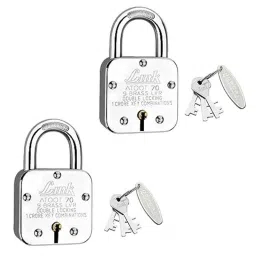 Link 70mm Steel Long Hardened Shackle Padlock with 9 Brass Lever, 3 Silver Keys &a; Keychain, Atoot 70 (Pack of 2)-picture-44