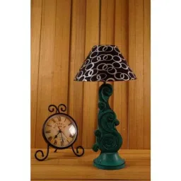 Tucasa Mango Wood Mistique Green Carving Table Lamp with 10 inch Polycotton Black Silver Pyramid Shade, WL-35-image-49
