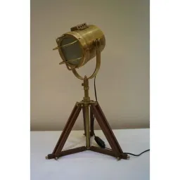 Tucasa Mango Wood Brown Tripod Spot Light Table Lamp with Antique Brass Shade, P-75-image-41