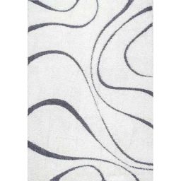Carpetify 3x5ft White &a; Grey Transitional Flames Shaggy Carpet, 1224YQYKAM2-3