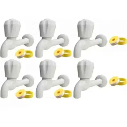 Senkiddpro 6 Pcs PVC White Long Body Tap with 6 Pcs Teflon Tape Combo-6