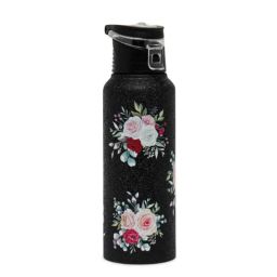 VOIK 750ml Stainless Steel Black Printed Water Bottle with Flipper Cap, FLORA-image-98