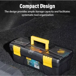 Deli DL432412 12 inch Plastic Yellow &a; Black Multipurpose Tool Box with Two Layer Folding Structure image 5