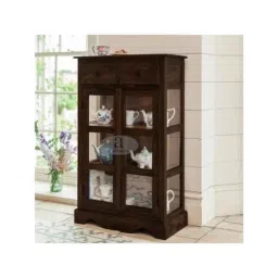Angel Furniture Solid Sheesham Wood Glossy Finish Dark Brown Tallboy Kitchen Crockery Cabinet, AF-173W-image-20