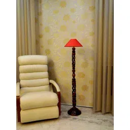 Tucasa Twisted Wooden Floor Lamp with Red Conical Shade, LG-880-image-35