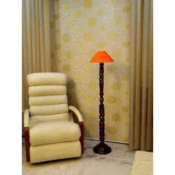 Tucasa Twisted Wooden Floor Lamp with Orange Conical Shade, LG-879-image-98